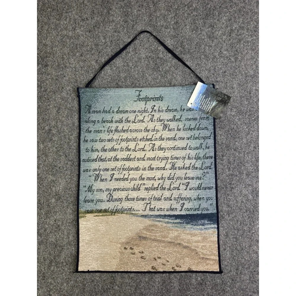 Manual Woodworkers & Weavers Hanging Tapestry With Hanger New Footprints Poem